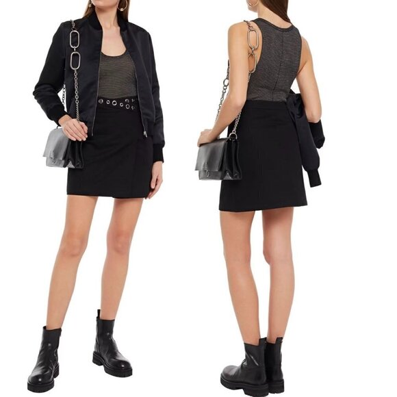 New Maje Size 40 Eyelet Cotton-gabardine Black Mini Skirt Going Out Streetwear - Picture 1 of 12